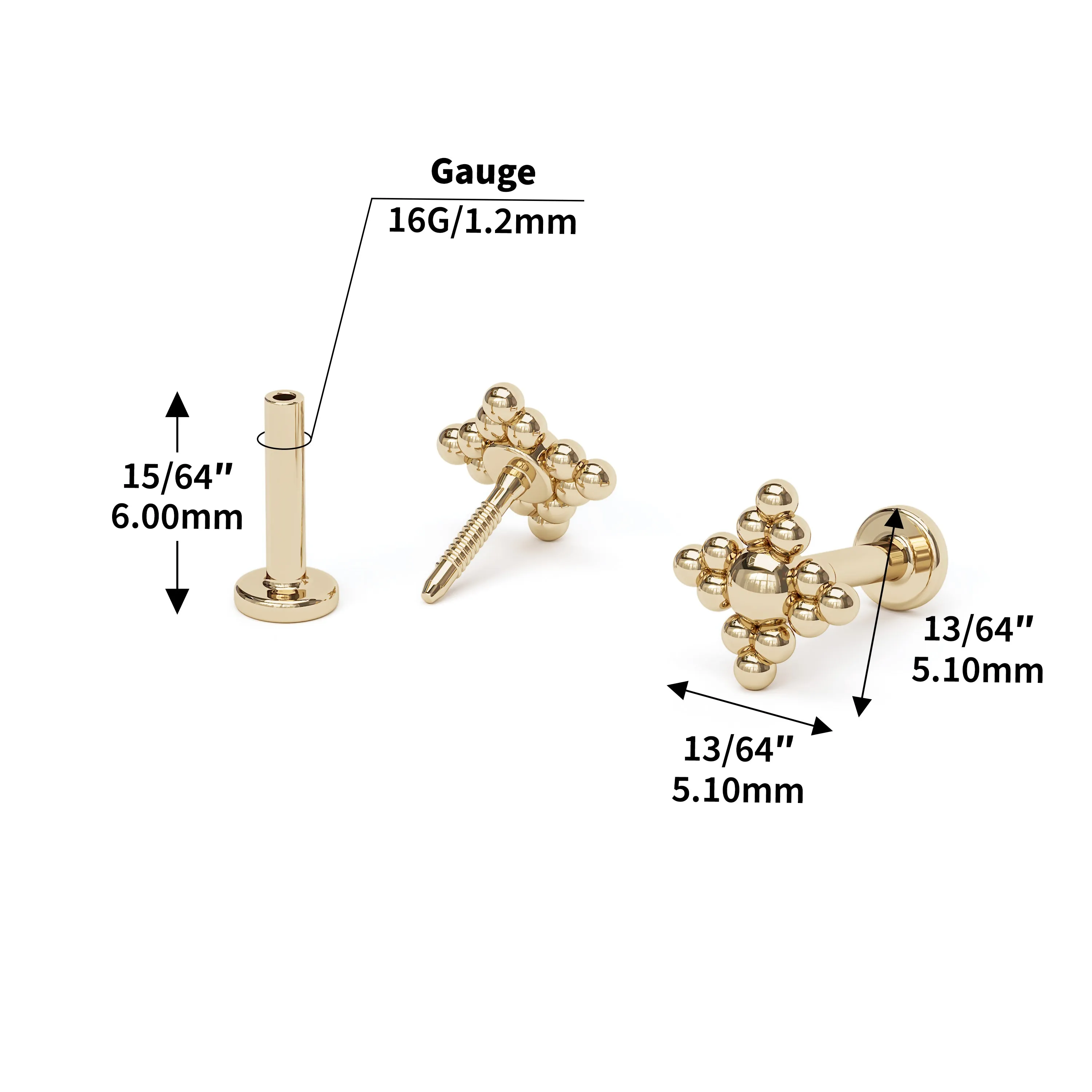 14K Gold Beaded Stud