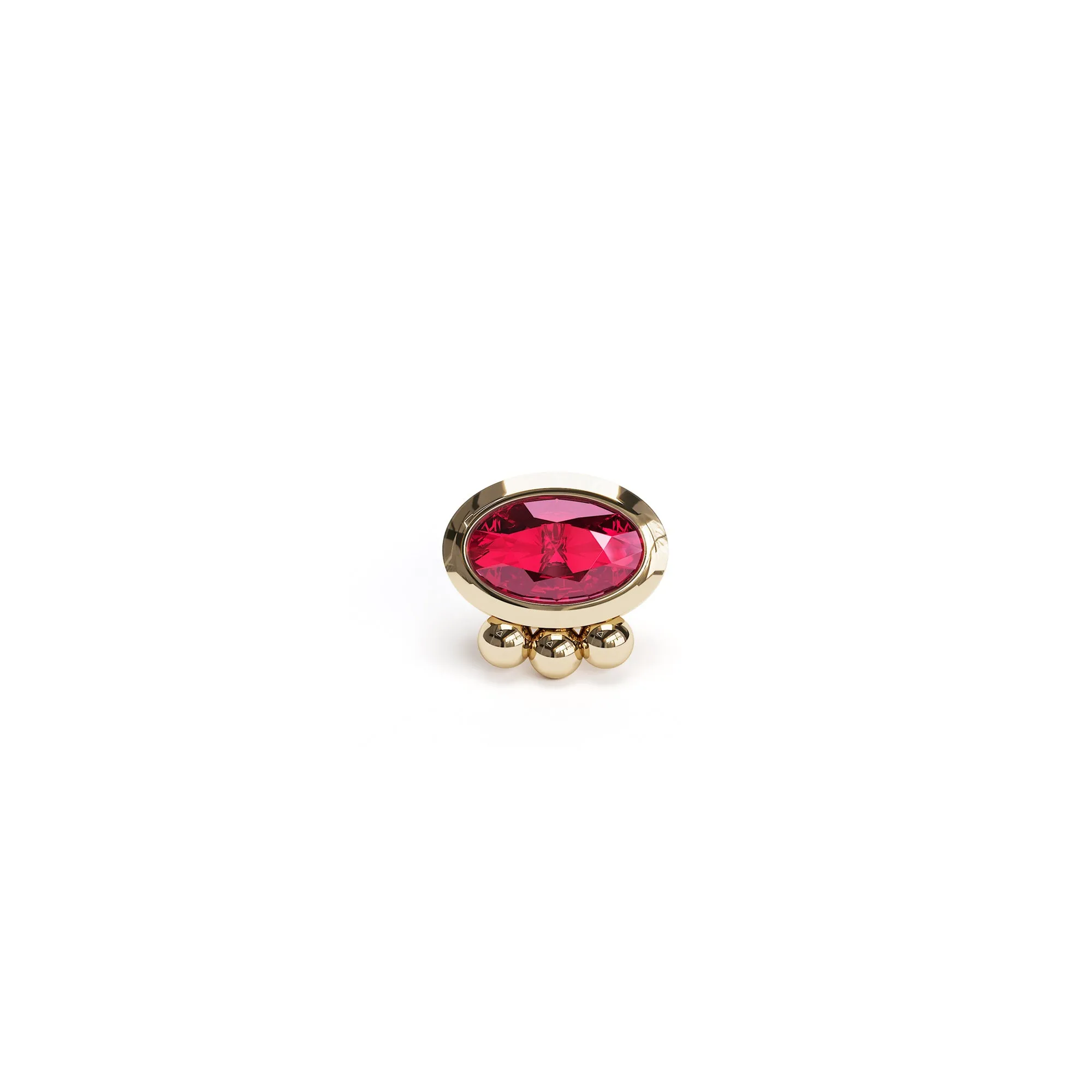 14K Gold Oval-Cut Ruby Beaded Stud