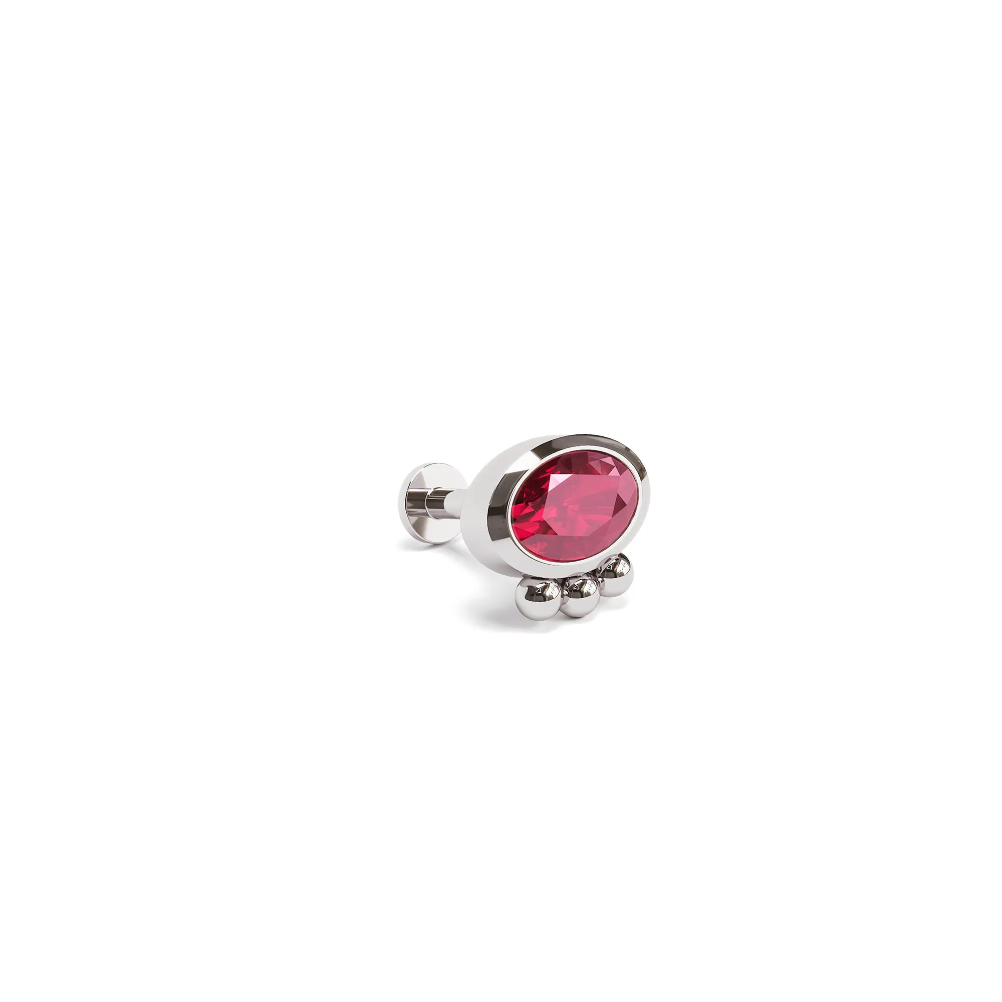 14K Gold Oval-Cut Ruby Beaded Stud