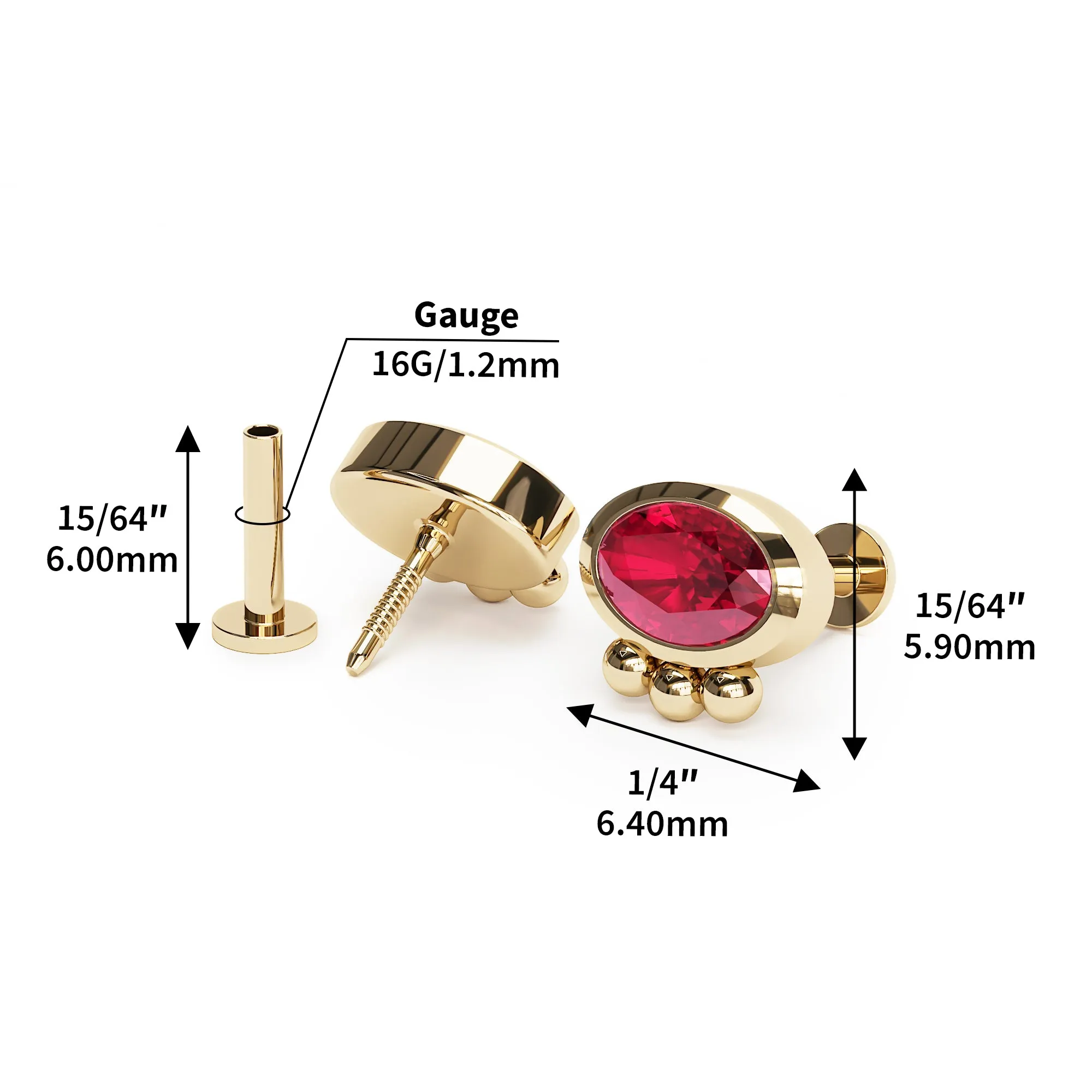 14K Gold Oval-Cut Ruby Beaded Stud