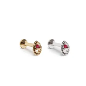 14K Gold Ruby Tear Drop Beaded Stud