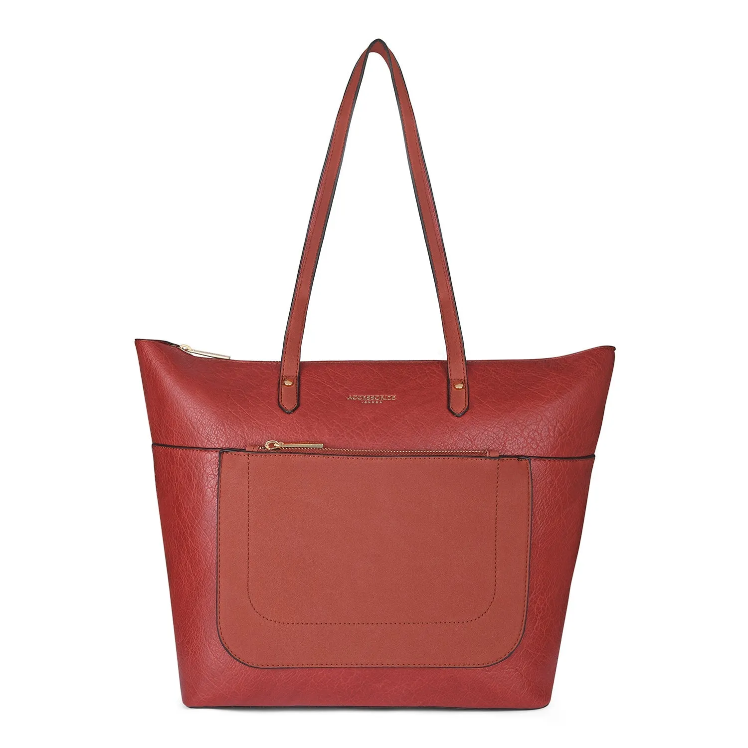 Accessorize London Women's Faux Leather Rust Orange Spacious Emily Tote Bag