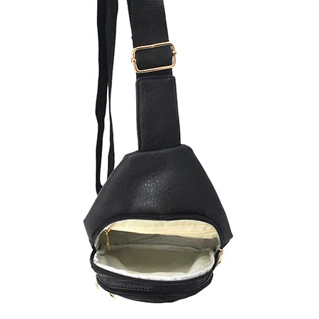 Black Faux Leather Fashion Sling Bag