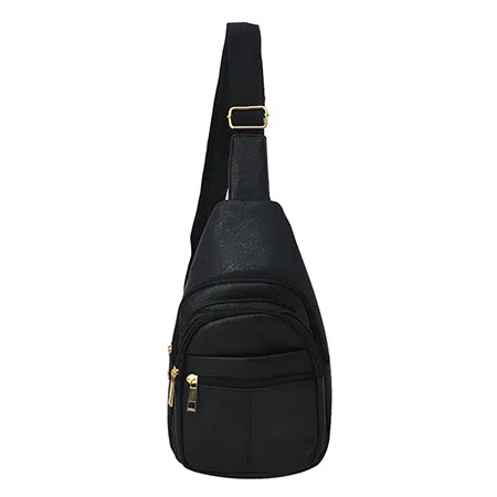 Black Faux Leather Fashion Sling Bag