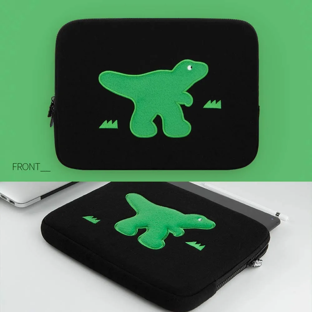 Black Green Dinosaur embroidery Laptop Sleeves iPad 13 14 15inch Fitted Cases Pouches Protective Covers Purses Handbags Square Cushion Designer School Collage Office Lightweight