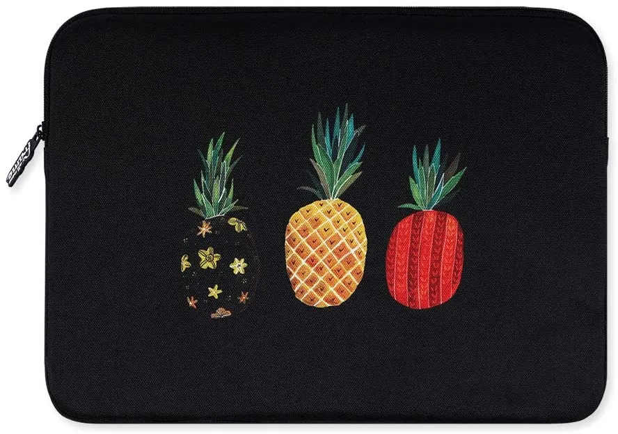 Black Pineapple Graphic iPad 11 13 15 17 inch Laptop Sleeves Cases Protective Covers Purses Handbags Square Cushion Pouches Designer School Collage Office Lightweight