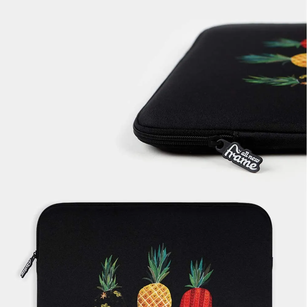 Black Pineapple Graphic iPad 11 13 15 17 inch Laptop Sleeves Cases Protective Covers Purses Handbags Square Cushion Pouches Designer School Collage Office Lightweight