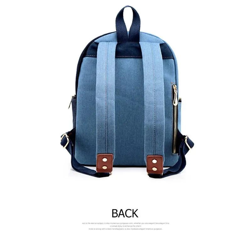 Blue Denim Canvas 20 Liter Backpack for Teenage Girls