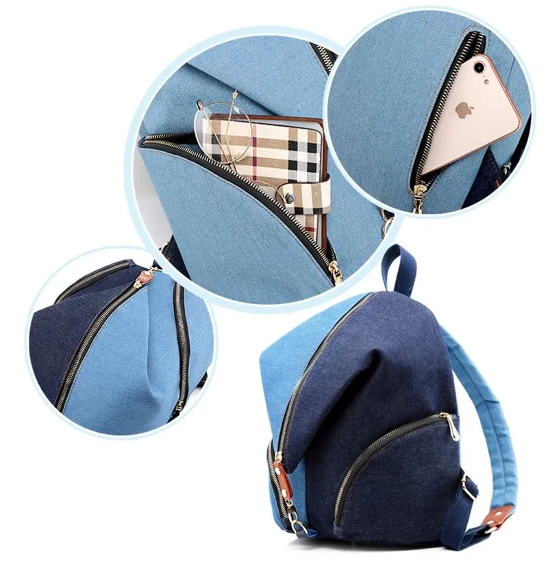 Blue Denim Canvas 20 Liter Backpack for Teenage Girls