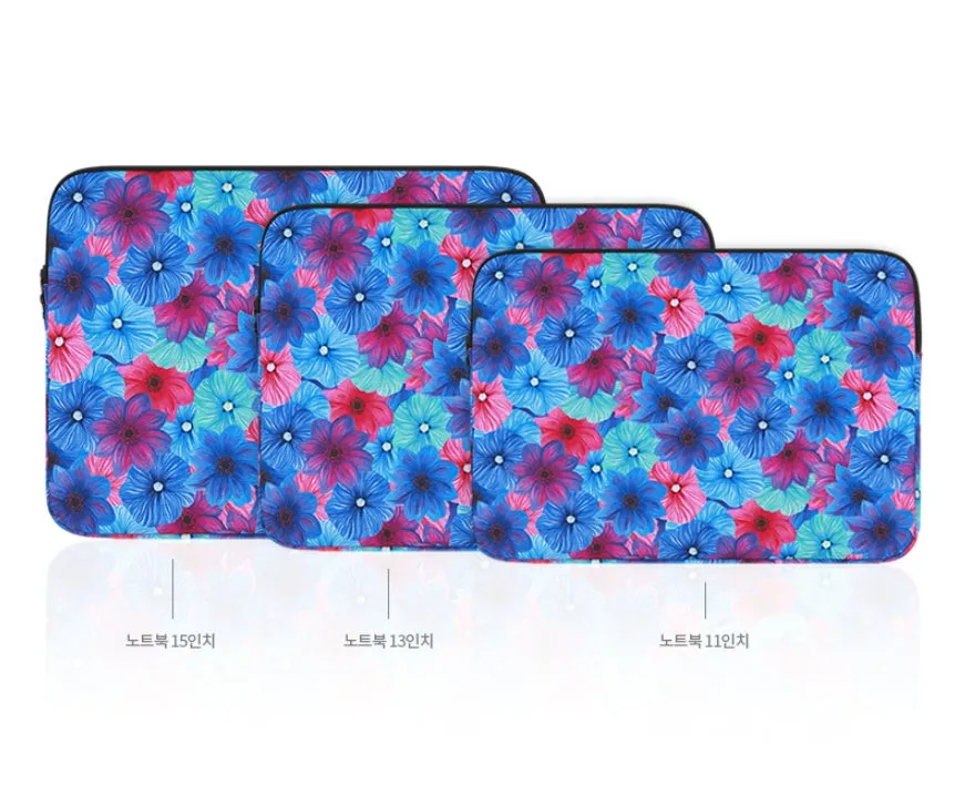 Blue Red Dahlia Floral Graphic Laptop Sleeves 11 13 15 inch Cases Protective Covers Handbags Square Pouches Designer Artist Prints Cute Lightweight School Collage Office Zipper Fashion Unique Gifts Skins