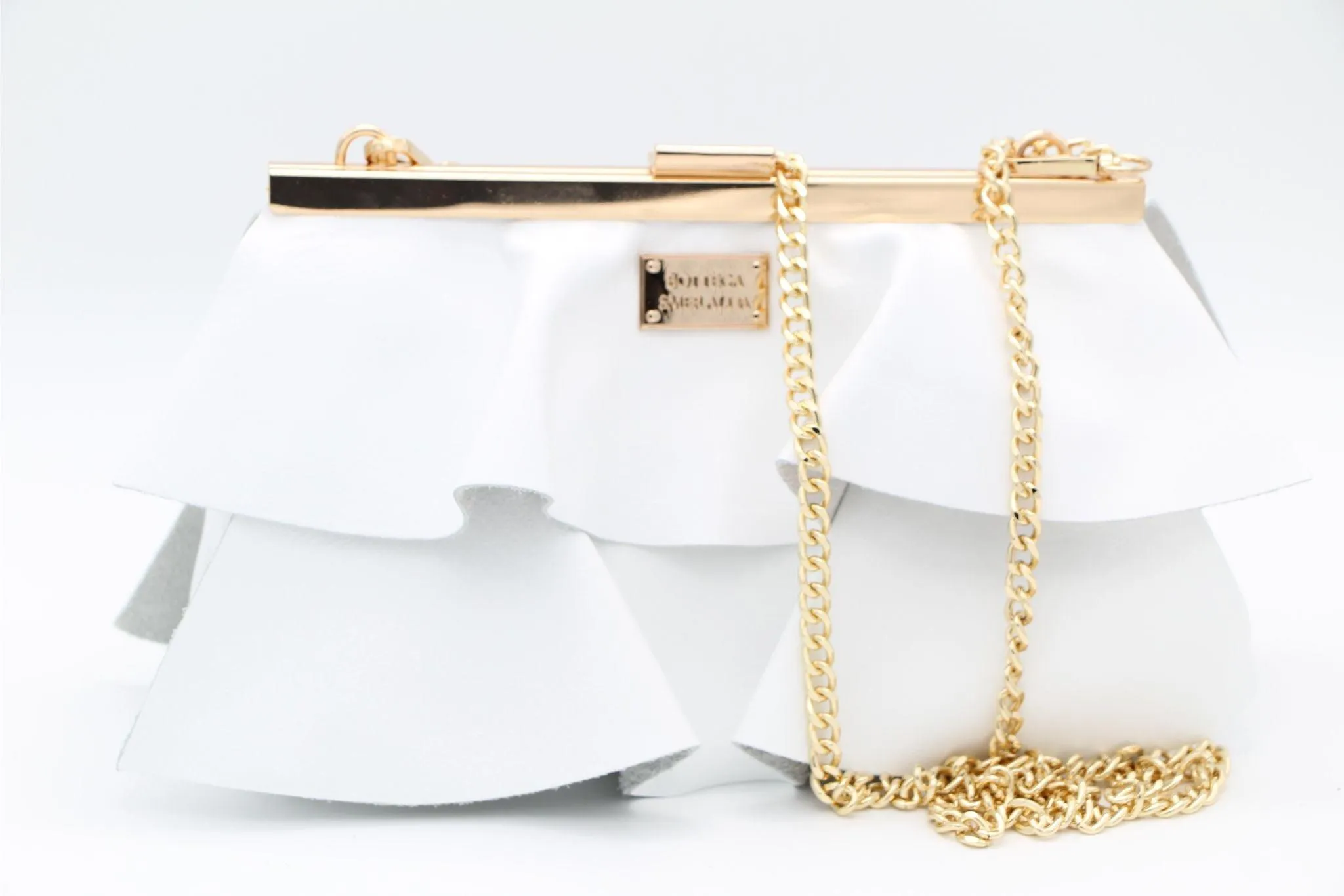 Bottega White Leather Ruffled Handbag