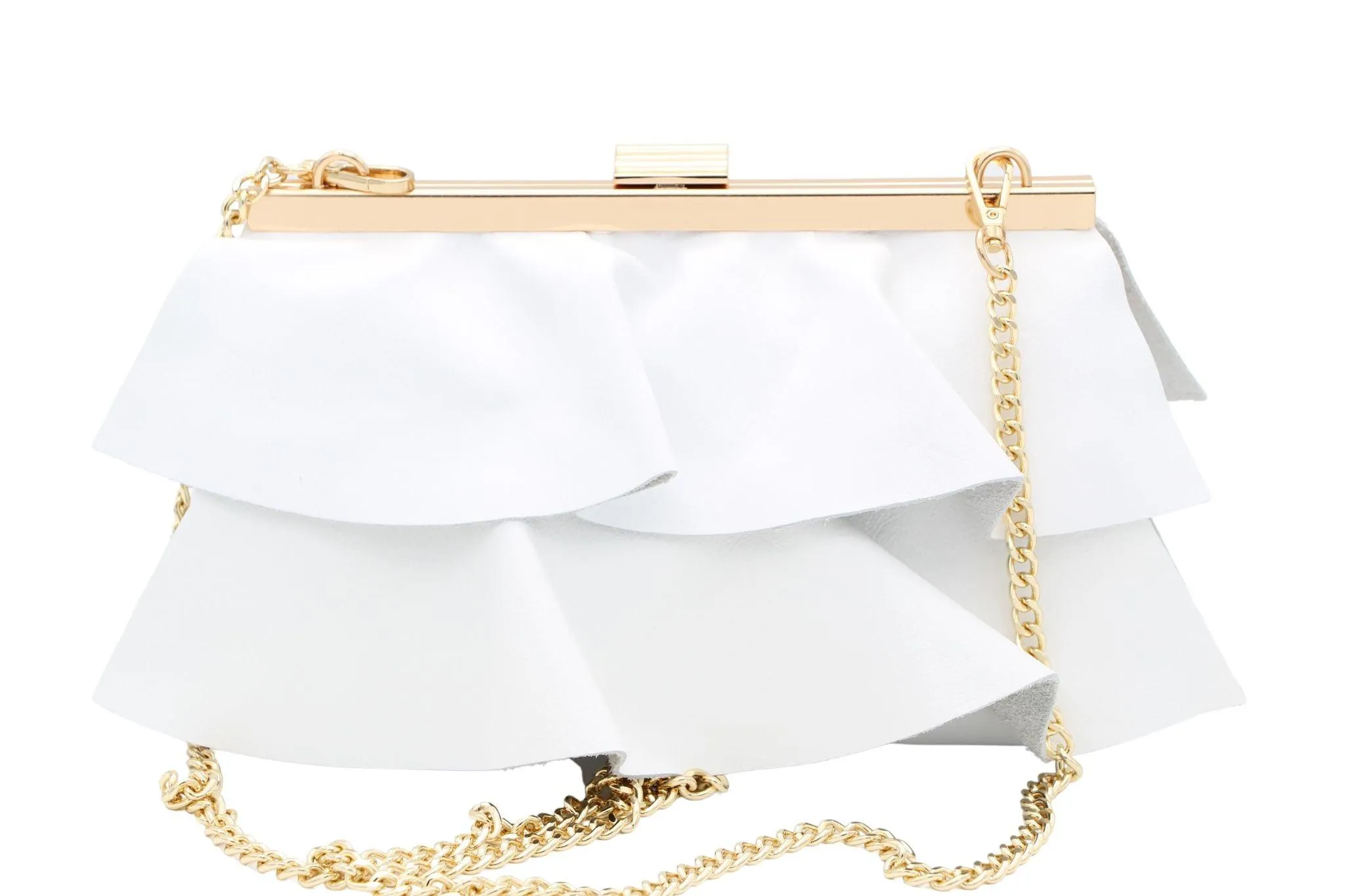 Bottega White Leather Ruffled Handbag