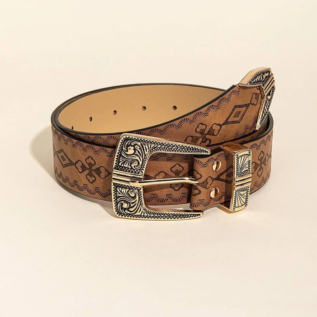 Brown Women's Pin Buckle Vintage Floral Belt