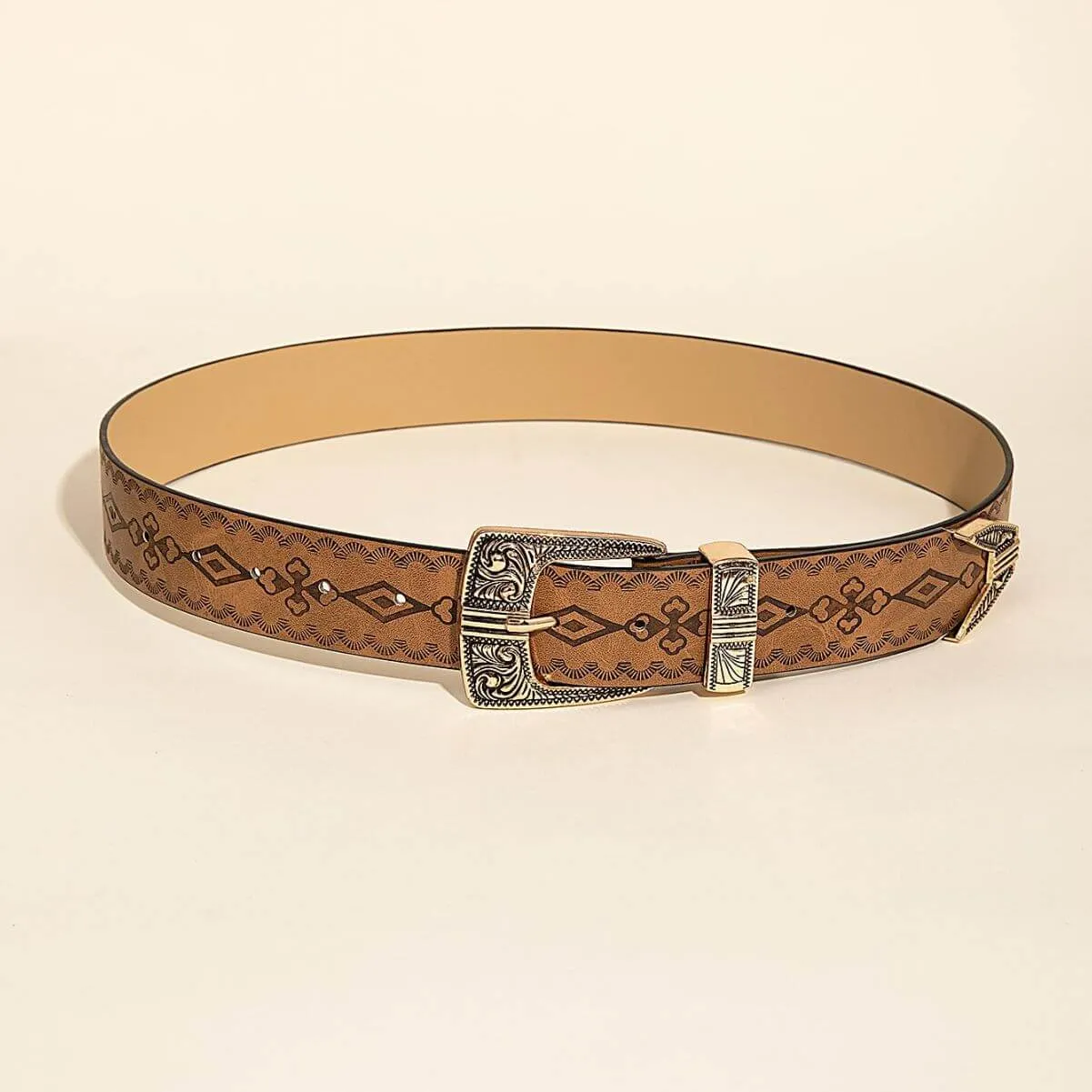 Brown Women's Pin Buckle Vintage Floral Belt