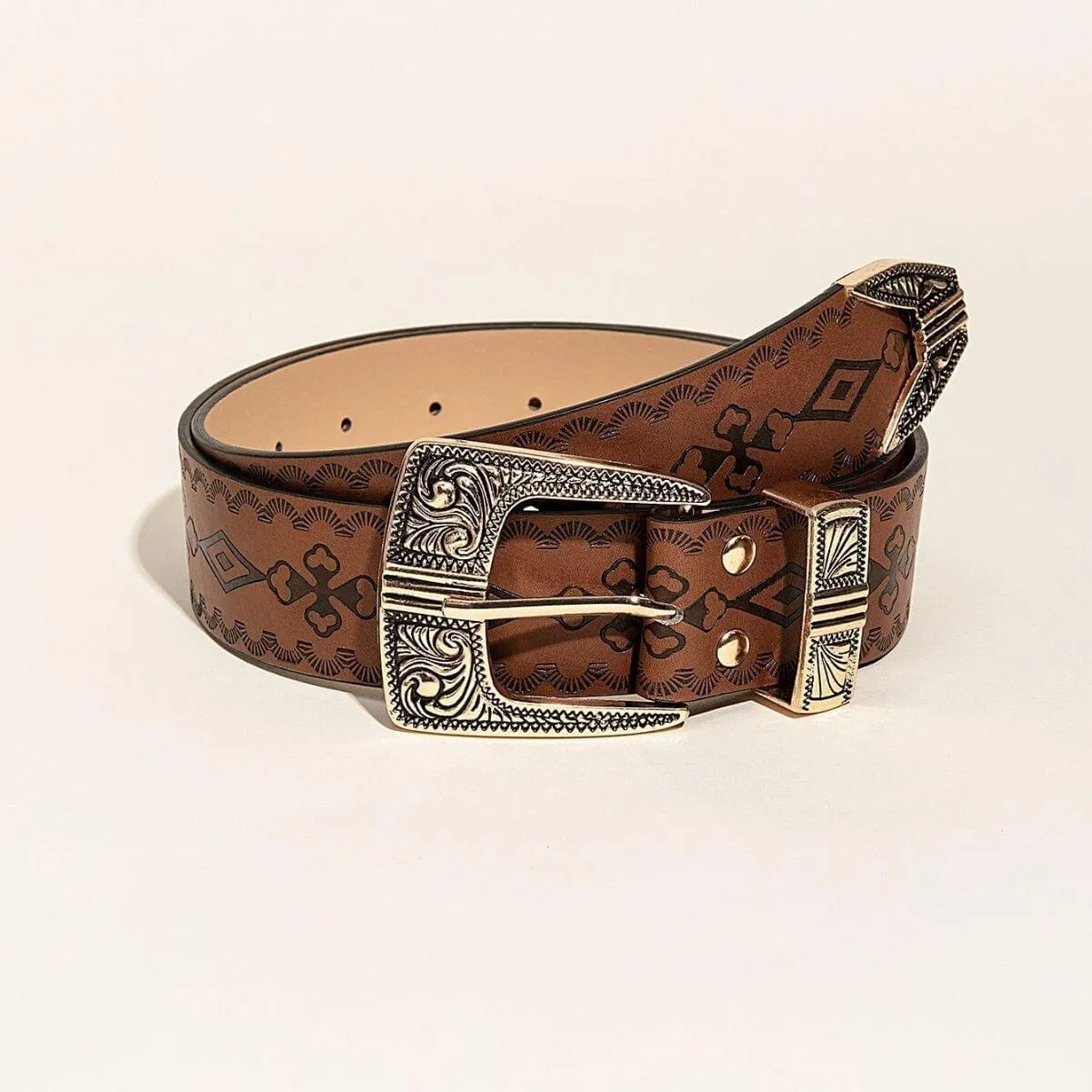 Brown Women's Pin Buckle Vintage Floral Belt