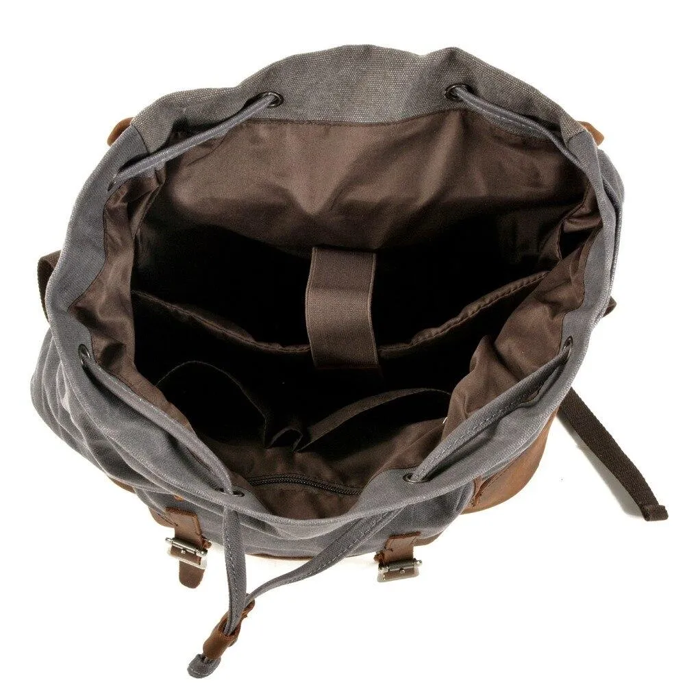 Canvas Leather European Vintage Backpack 20 to 35 Litre with String