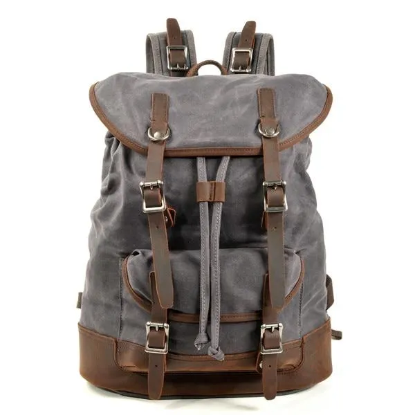 Canvas Leather European Vintage Backpack 20 to 35 Litre with String