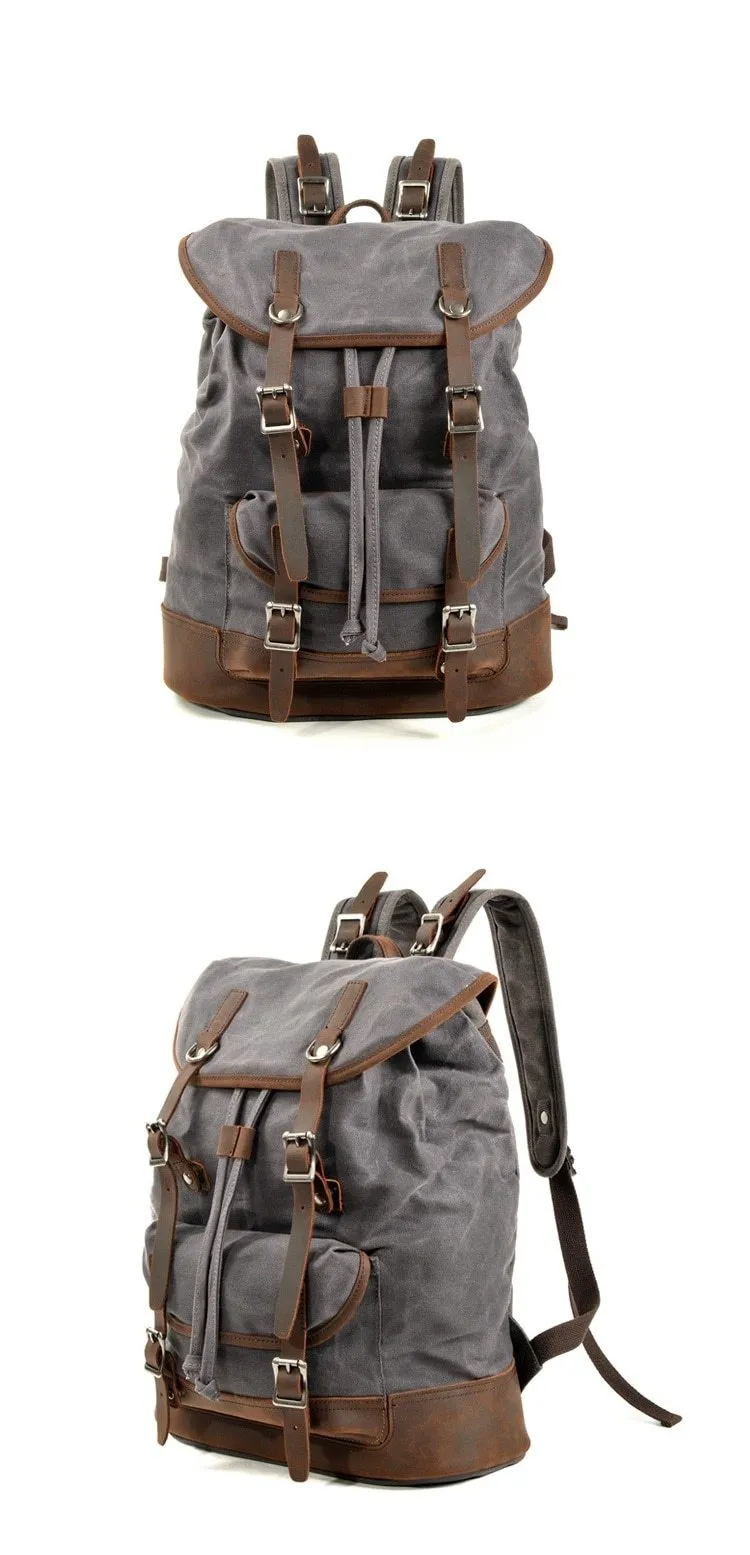 Canvas Leather European Vintage Backpack 20 to 35 Litre with String