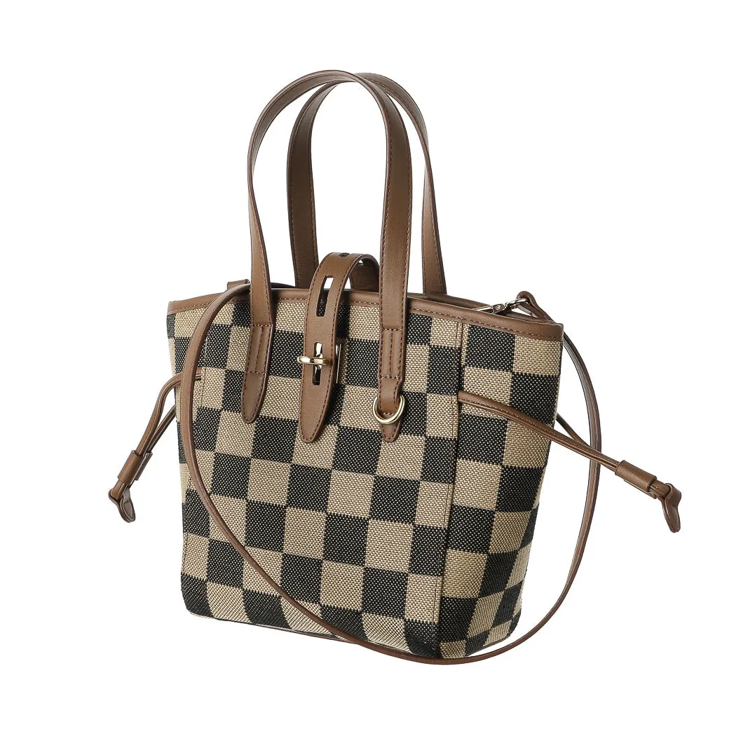 Checkered Pattern Crossbody Handbag(Brown)