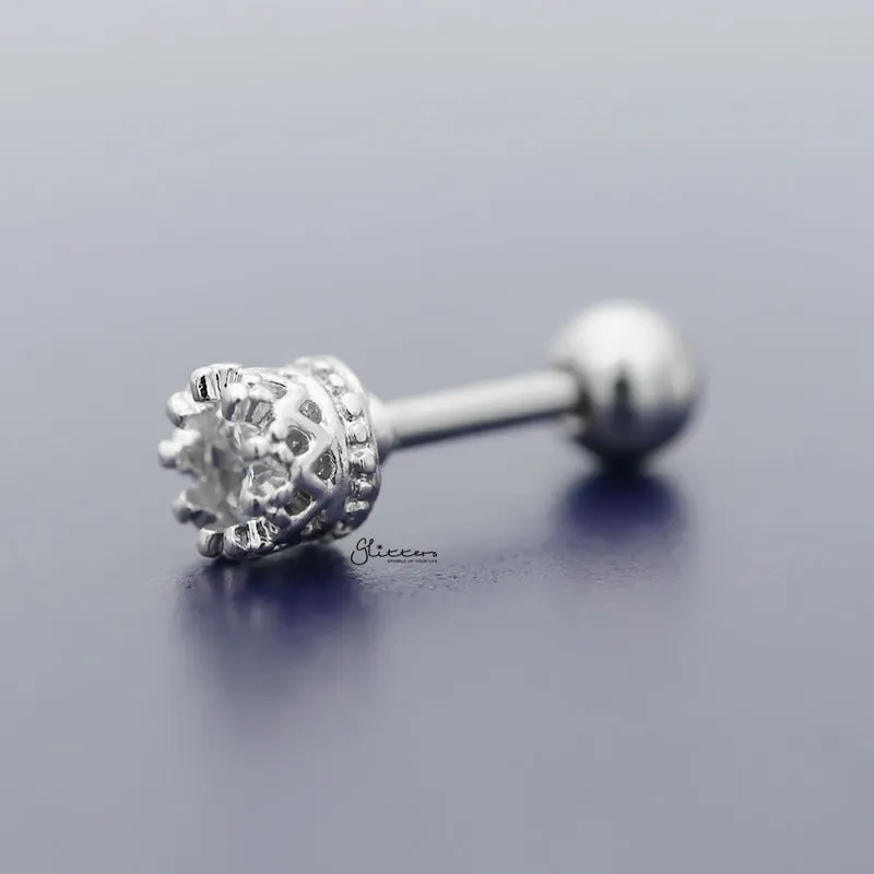 Crown Casting with Round C.Z Tragus Cartilage Earring - Ball End | Flat Back