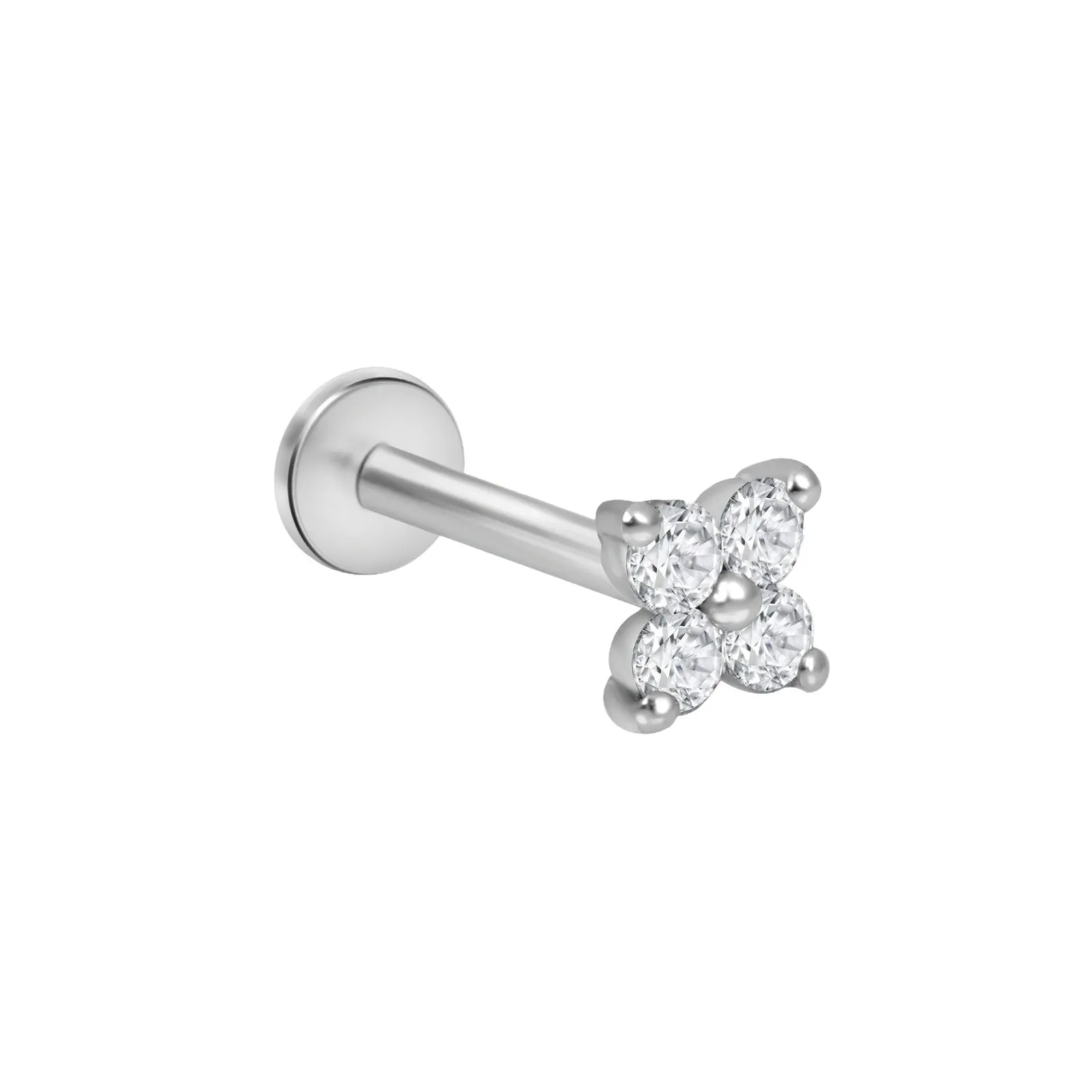 Diamond Four Petal Flower Flat Back Stud