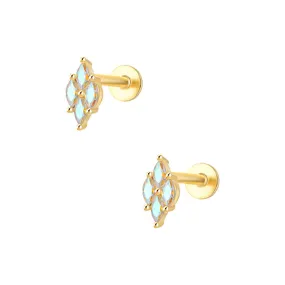 Diamond Opal Gold Plated Flat Back Earrings