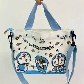 Doraemon Canvas Purses and Handbags Single Layer Oblique Span Backpack Kawaii Shoulder Bags Hand Bag Detachable Shoulder Strap