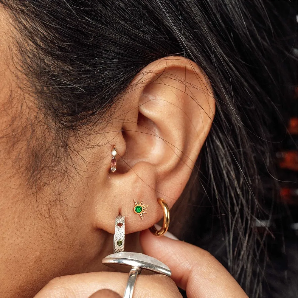 Emerald Flat Back Earring Demi Star 14k White