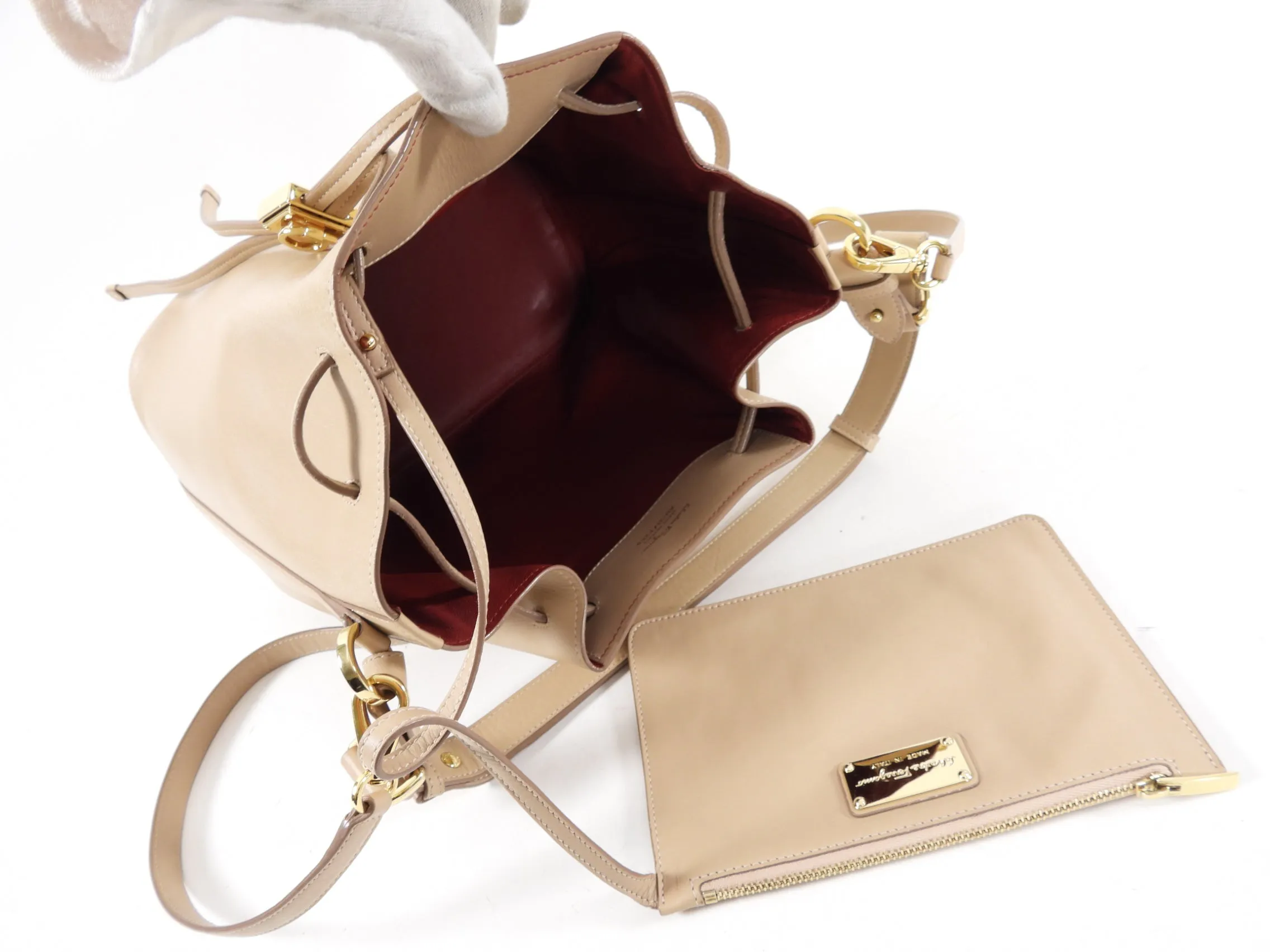 Ferragamo Sansy Light Beige Leather Two-Way Bucket Bag