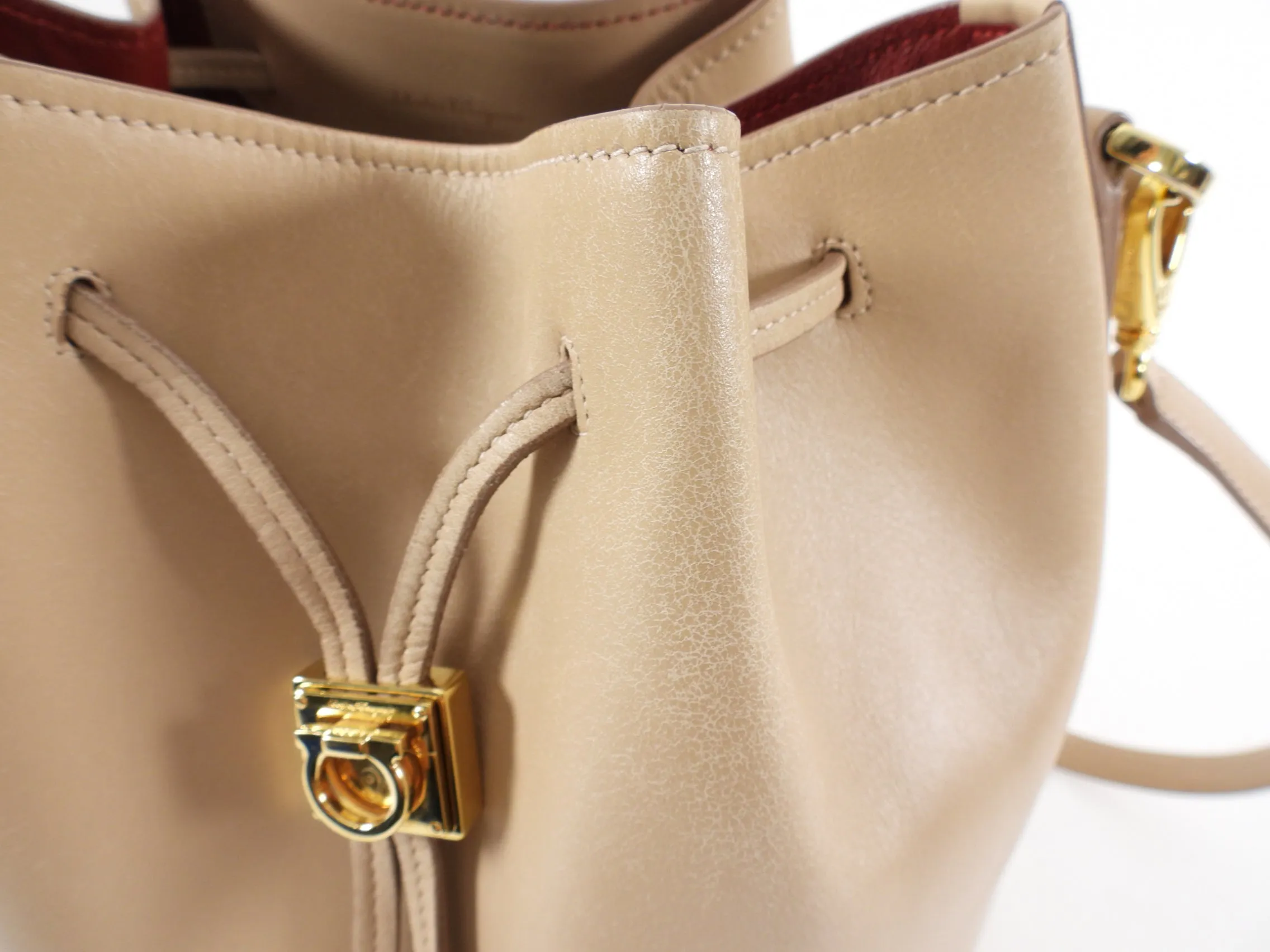 Ferragamo Sansy Light Beige Leather Two-Way Bucket Bag