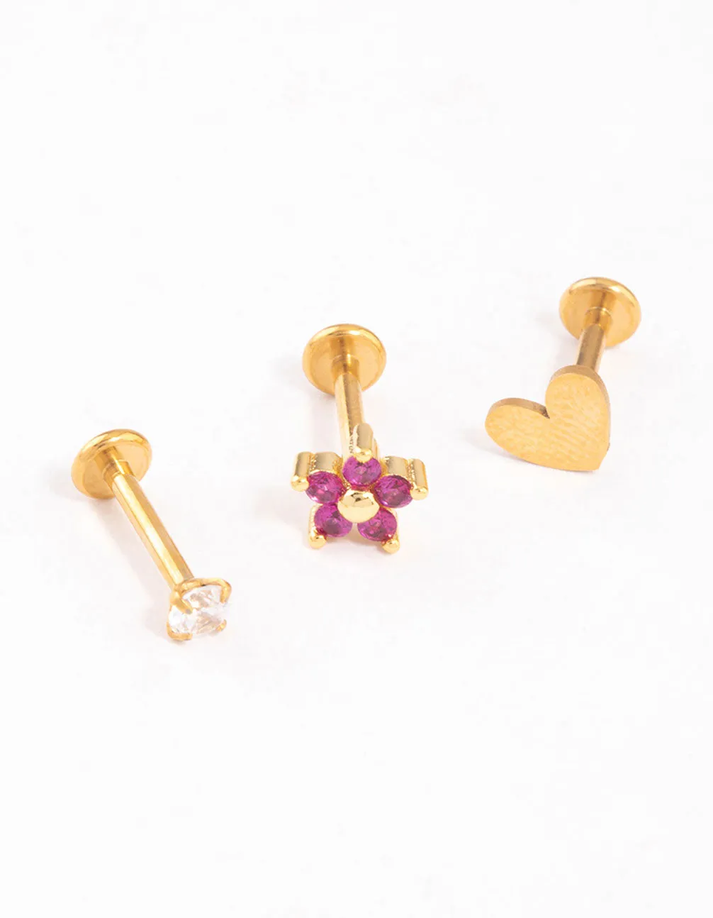 Gold Plated Surgical Steel Love Heart Bezel Flat Back Pack