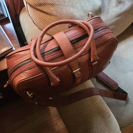 Handcrafted Brown Cowhide Leather Duffel