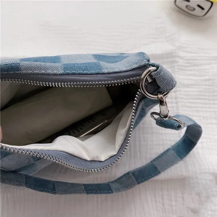 INS JAPANESE DENIM PLAID RETRO SHOULDER BAG BY90112