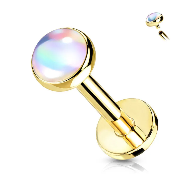 Iridescent Stone Top Flat Back Stud - Gold