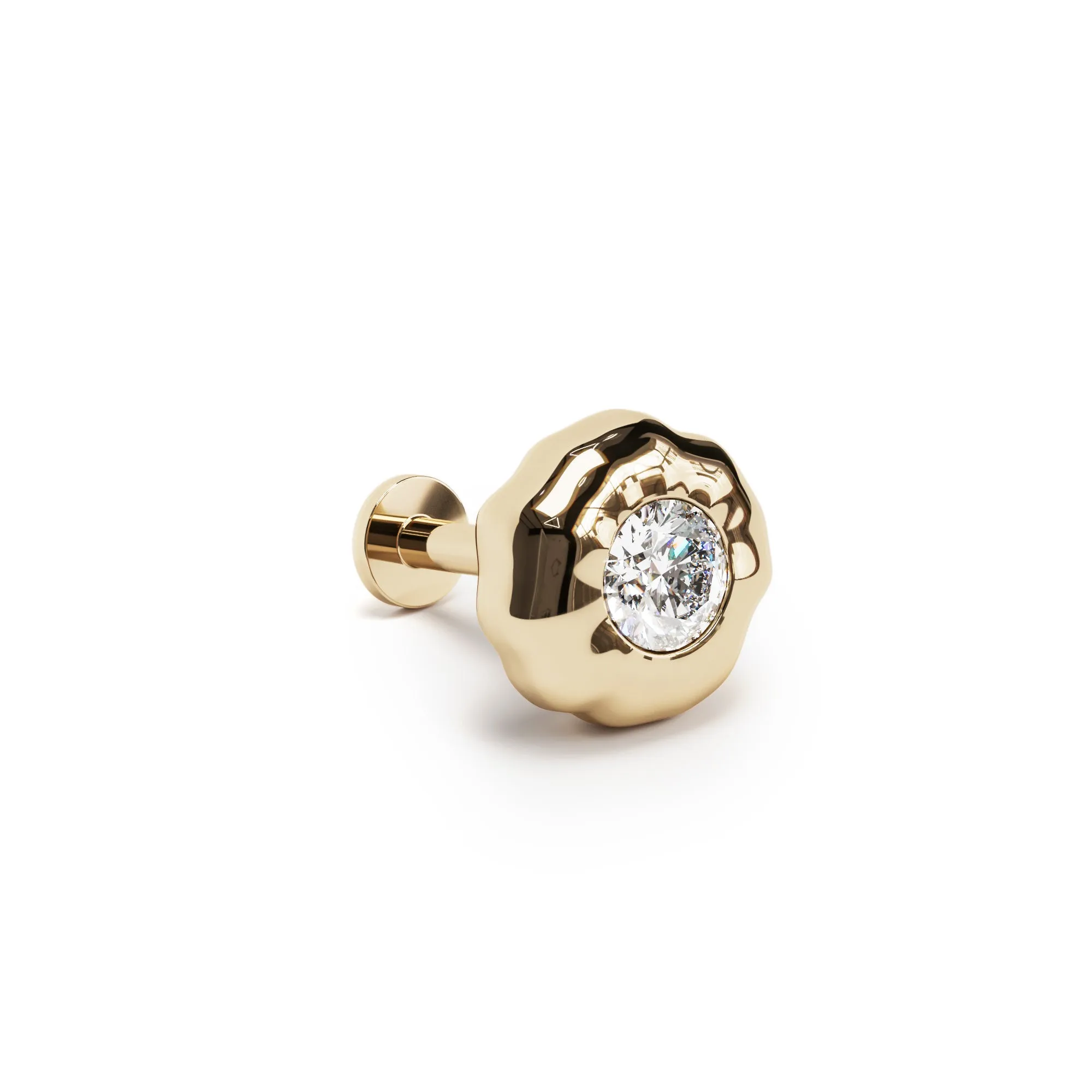 Irregular Round 14K Gold Diamond Stud