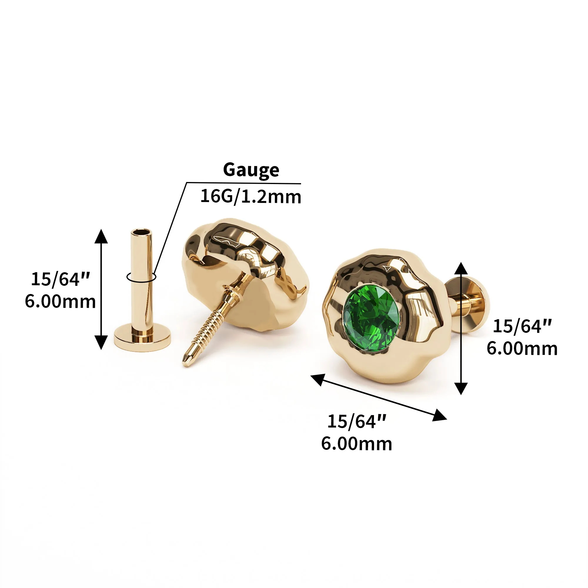 Irregular Round 14K Gold Emerald Stud