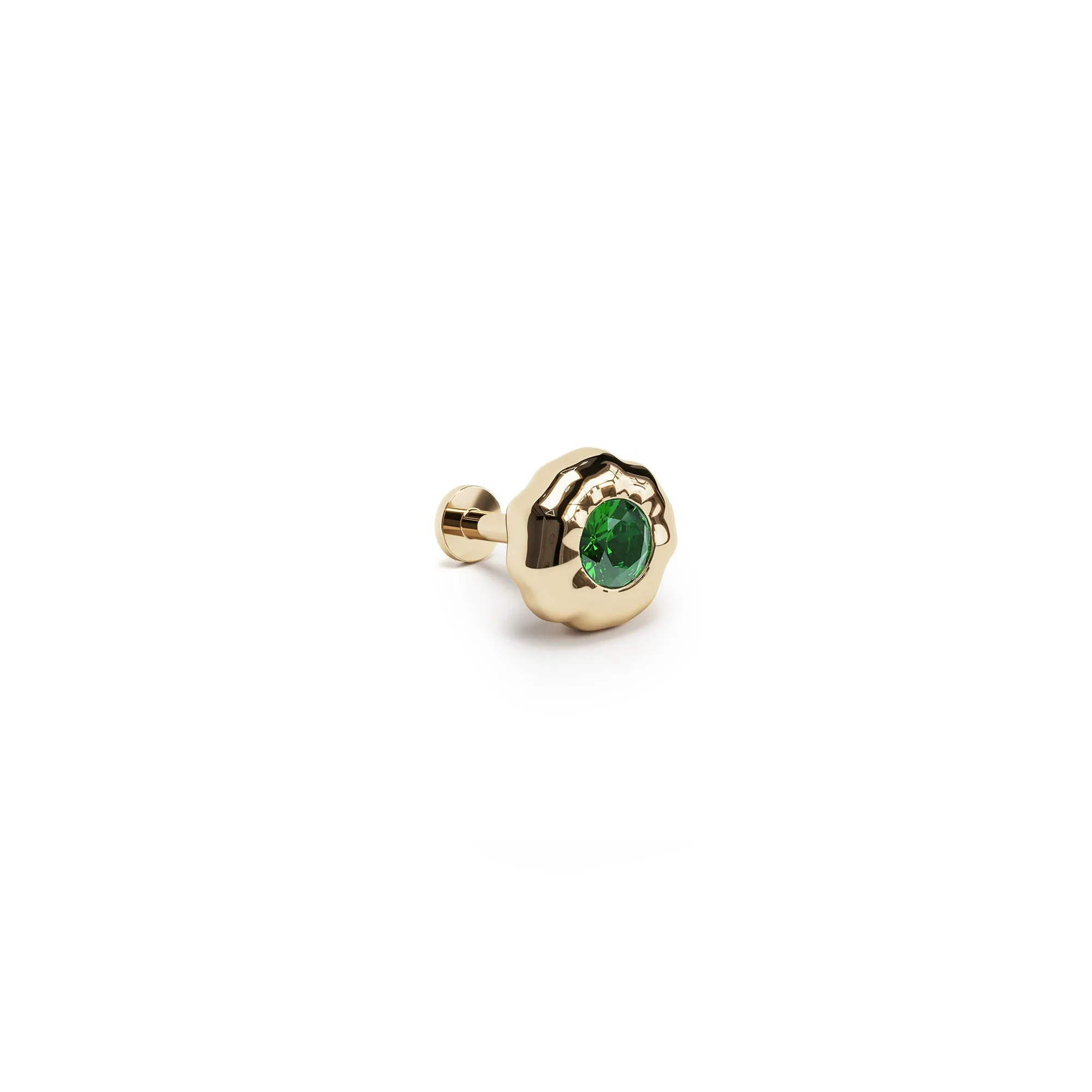 Irregular Round 14K Gold Emerald Stud