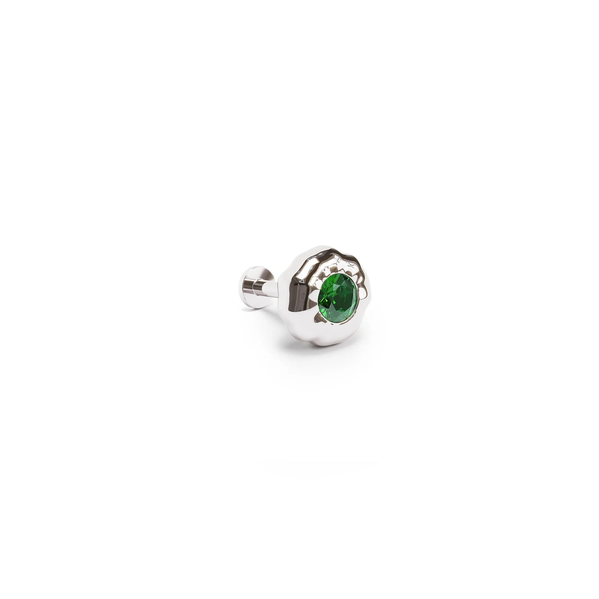 Irregular Round 14K Gold Emerald Stud