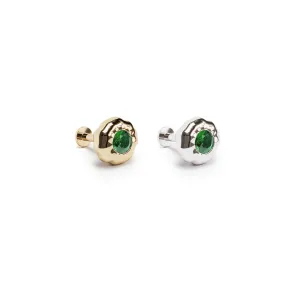 Irregular Round 14K Gold Emerald Stud