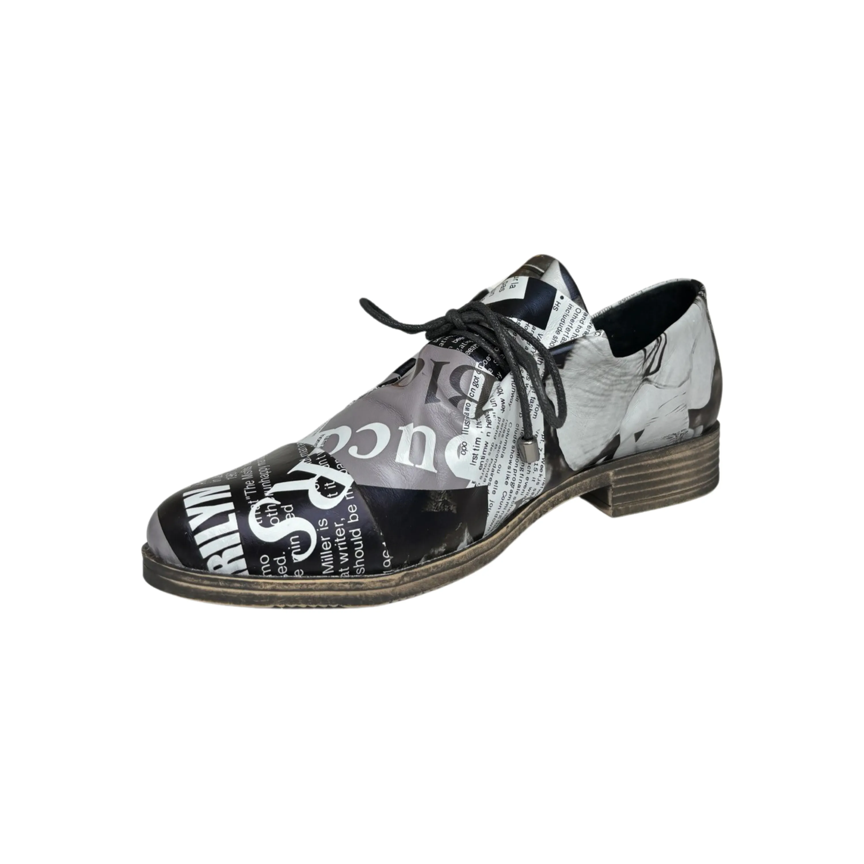 Kotty News Print Leather Flat