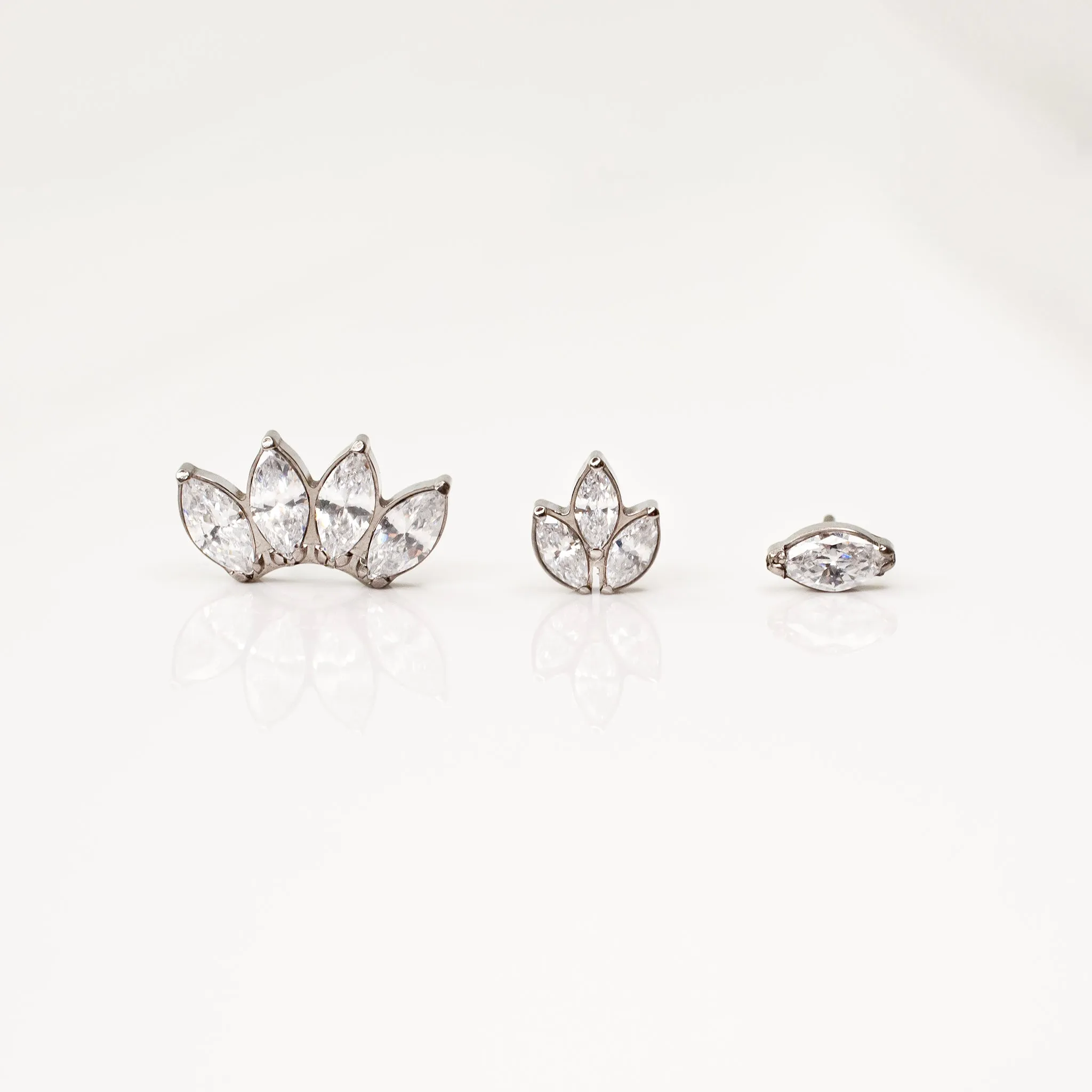 Leaf Marquise Flat Back Earrings - Three Inlaid Crystals