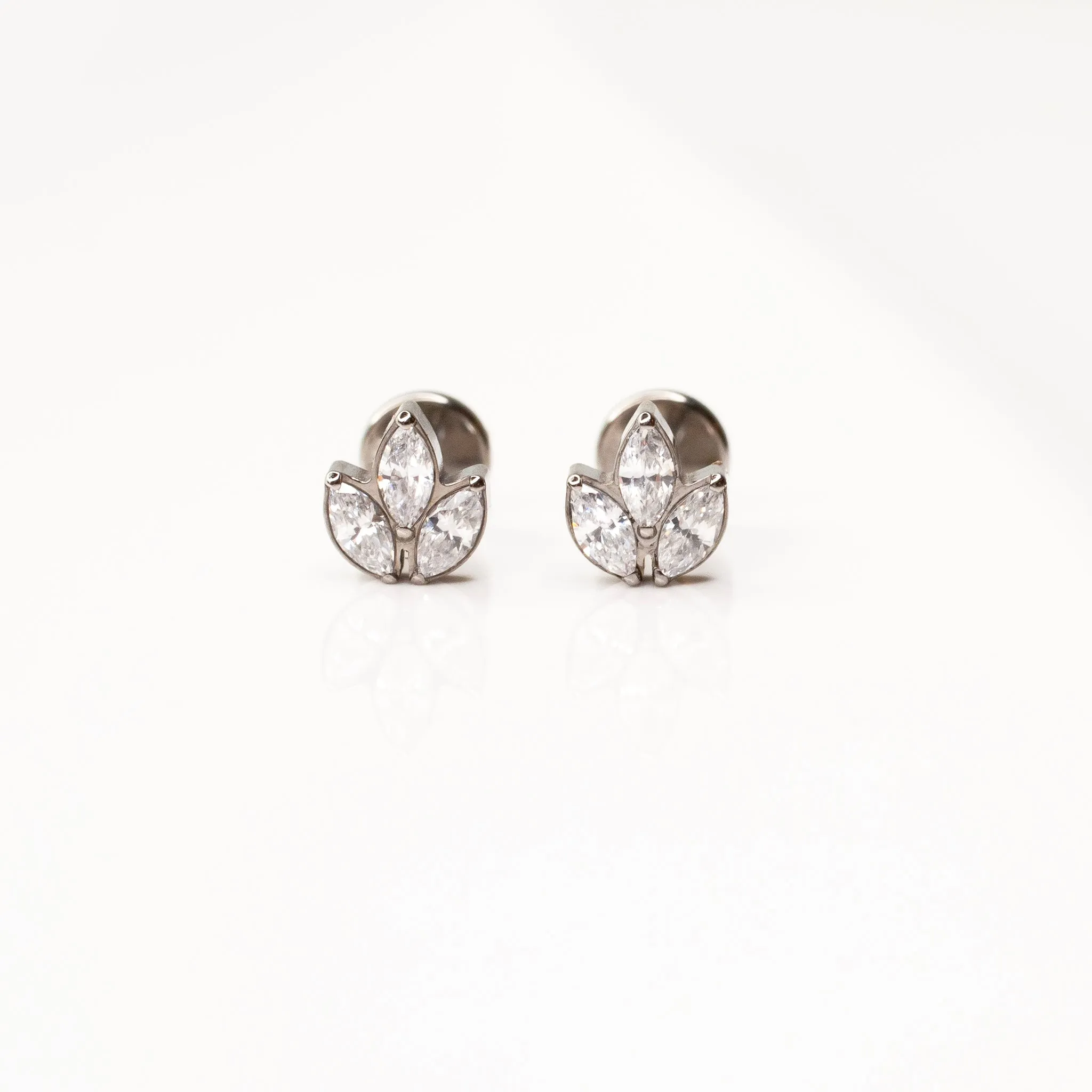 Leaf Marquise Flat Back Earrings - Three Inlaid Crystals