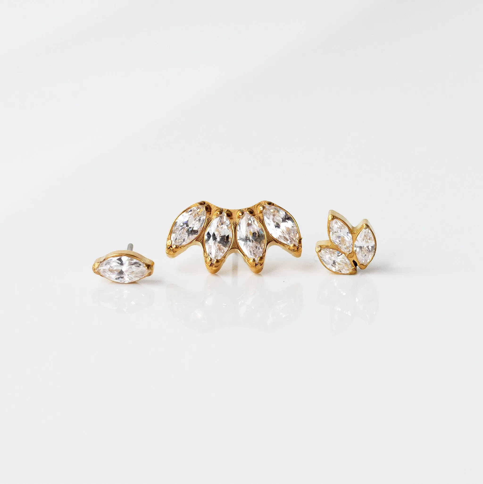 Leaf Marquise Flat Back Earrings - Three Inlaid Crystals