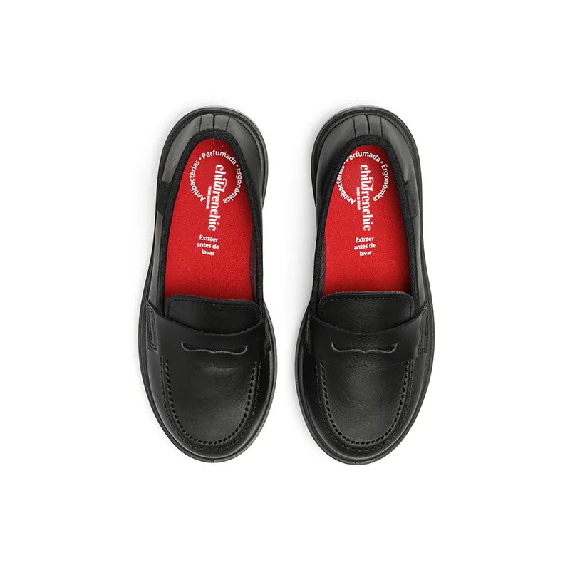 Leather School Treated Loafers in Black