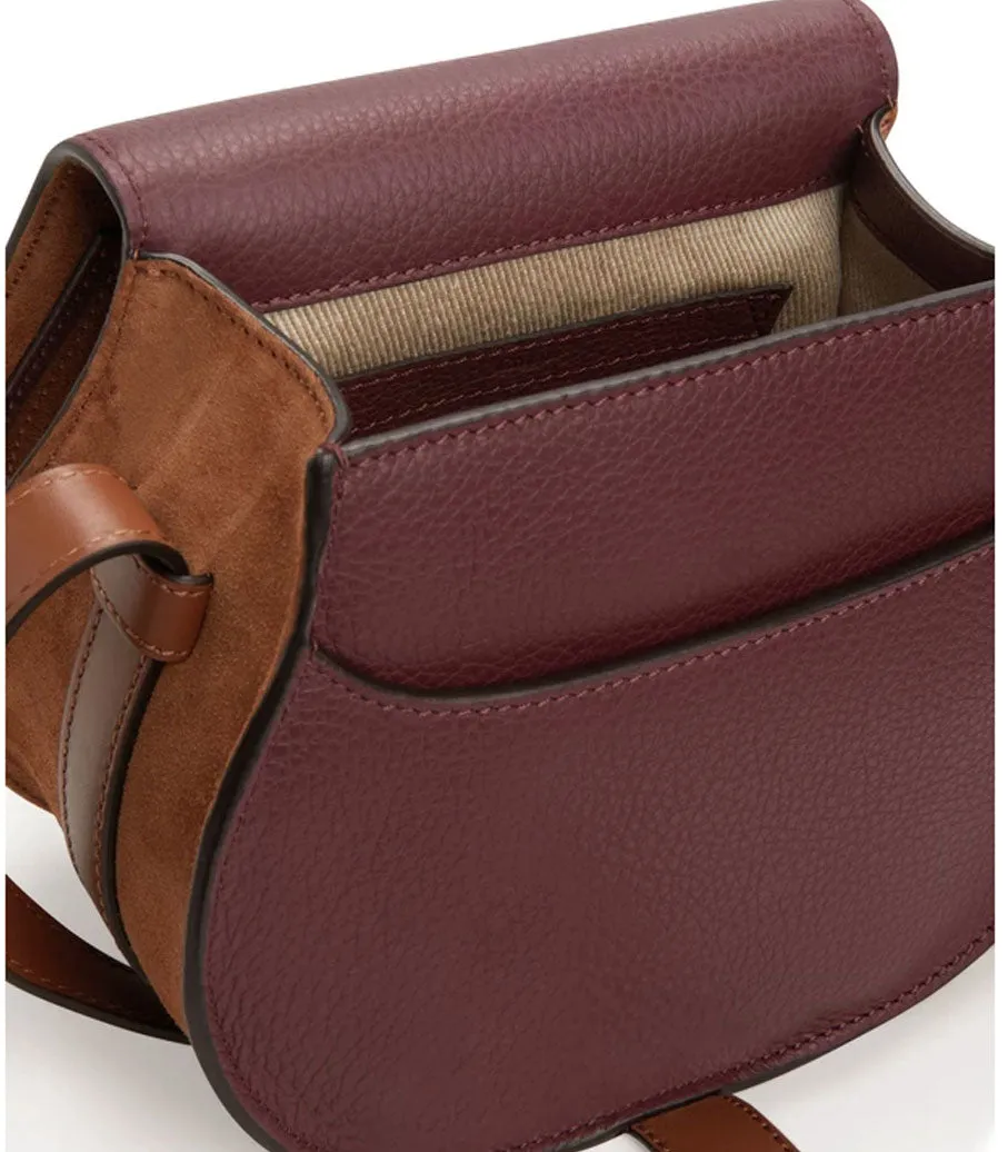 Marcie Mini Satchel Suede, Tan / Burgundy