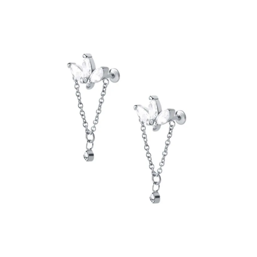 Marquise Trio CZ Drop Jewelled Tragus Micro Flat Back Earrings