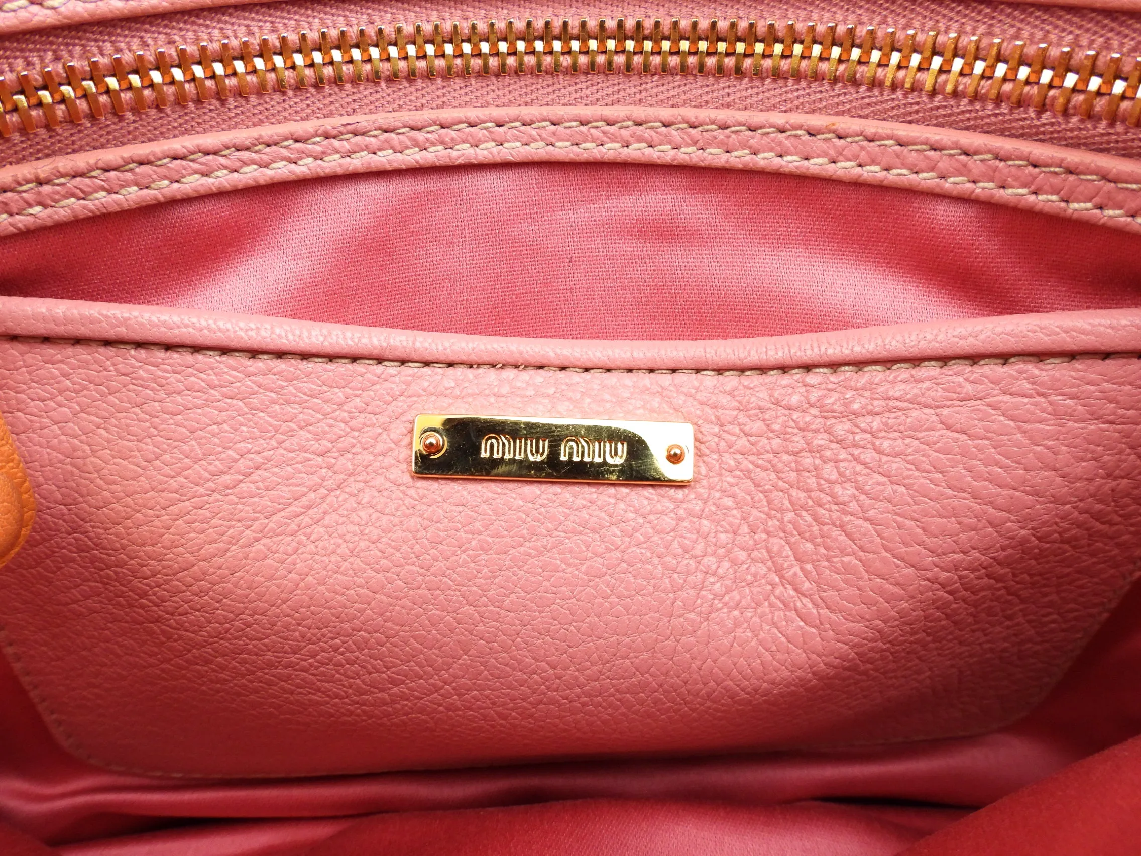 Miu Miu Pink Madras Leather Two-Way Satchel Bag