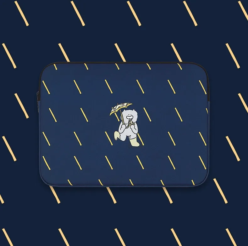 Navy Blue Rain Graphic Laptop Sleeves iPad 11 13 15 17 inch Cases Protective Covers Handbags Square Pouches Designer Artist Prints Cute Lightweight Collage Office Zipper Fashion School Unique Couple Item Gifts