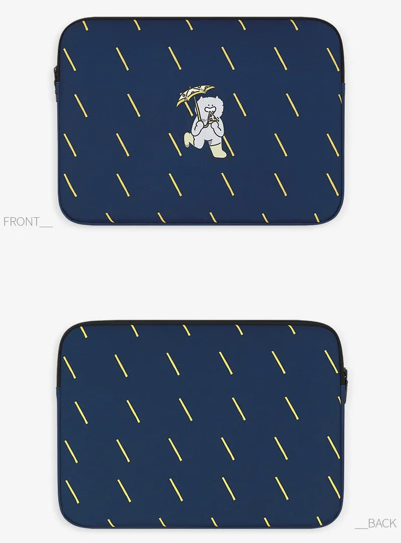 Navy Blue Rain Graphic Laptop Sleeves iPad 11 13 15 17 inch Cases Protective Covers Handbags Square Pouches Designer Artist Prints Cute Lightweight Collage Office Zipper Fashion School Unique Couple Item Gifts