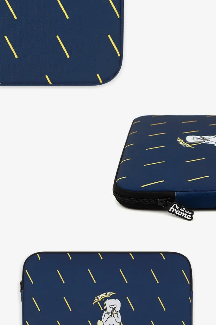 Navy Blue Rain Graphic Laptop Sleeves iPad 11 13 15 17 inch Cases Protective Covers Handbags Square Pouches Designer Artist Prints Cute Lightweight Collage Office Zipper Fashion School Unique Couple Item Gifts